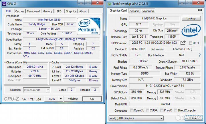 1155 Intel Pentium G630 / 2 ядра 2.7ghz