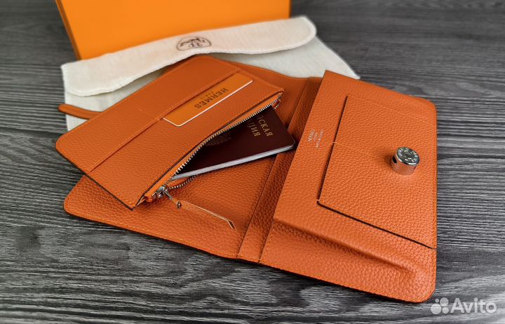 Женский кожаный клатч Hermes orange lux новый 2в1