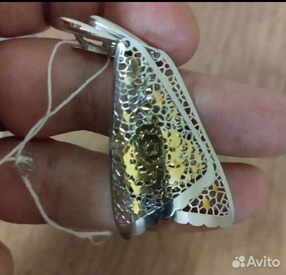 Серебряные ажурные крупные серьги/ золочение /розы