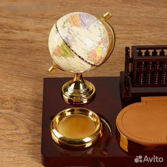 Набор настольный 6в1 с визитницей и часами, вишня