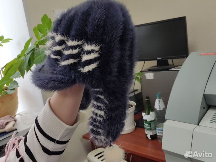 Шапка норковая женская вязаная