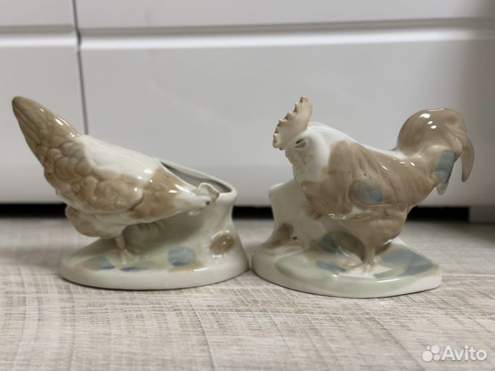 Птица петух и курочка салфетница Городница фарфор