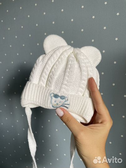 Шапка детская зимняя белая 0-3 мес