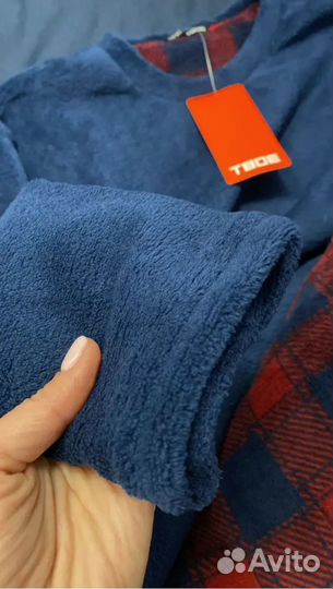 Плюшевая пижама мужская твое клетка синий