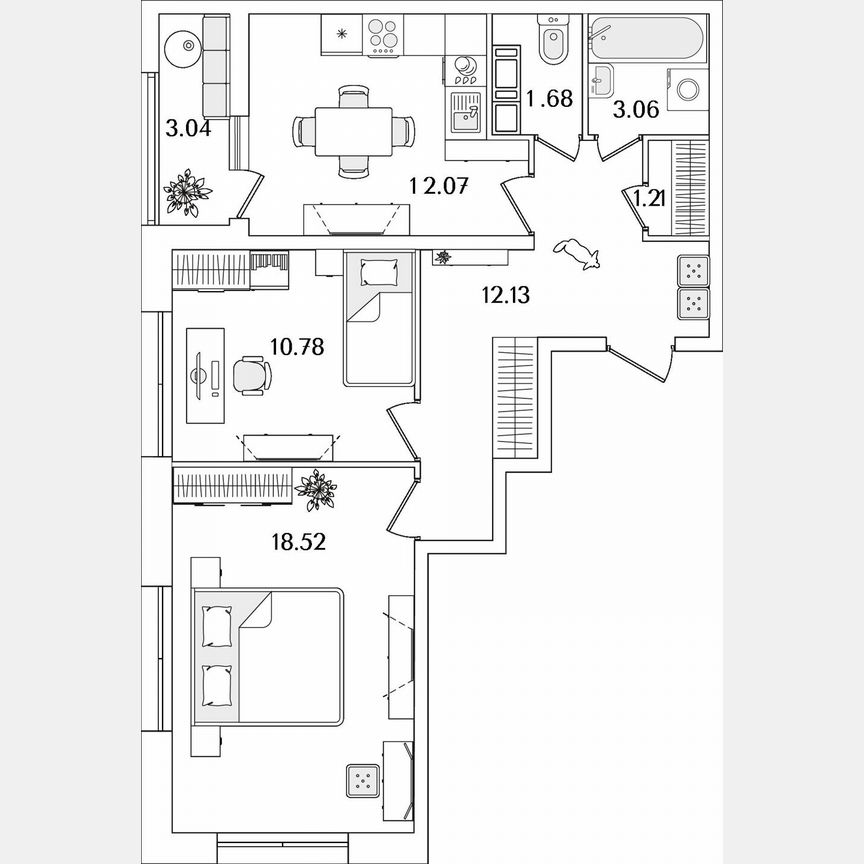 2-к. квартира, 61 м², 13/22 эт.