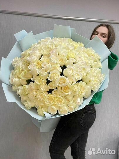 Белые розы,букеты 25, 51 шт, с доставкой Динская
