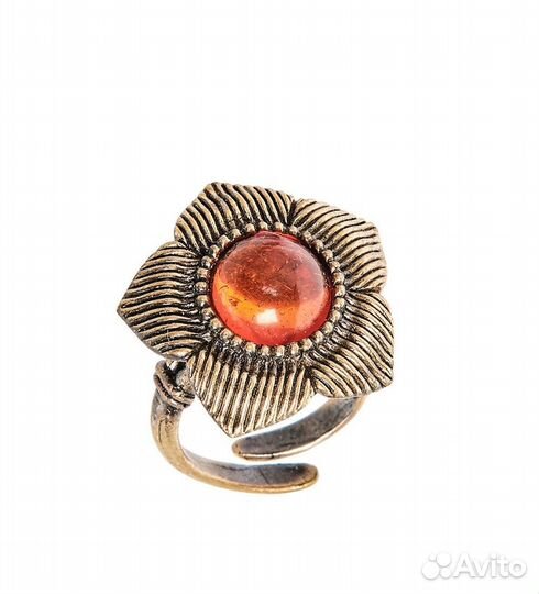 Кольцо Анютины глазки (латунь, янтарь) A2161258