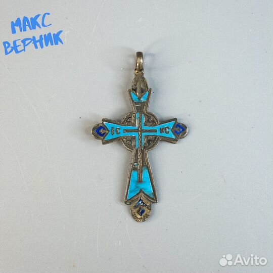 Старинный серебряный крестик 84 проба с эмалью