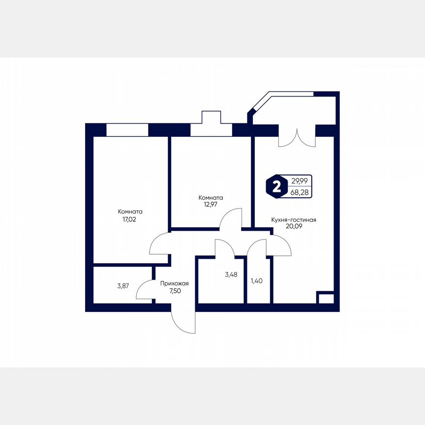2-к. квартира, 68,3 м², 5/5 эт.
