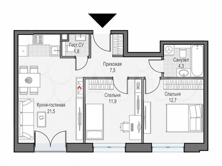 2-к. квартира, 59,5 м², 20/21 эт.