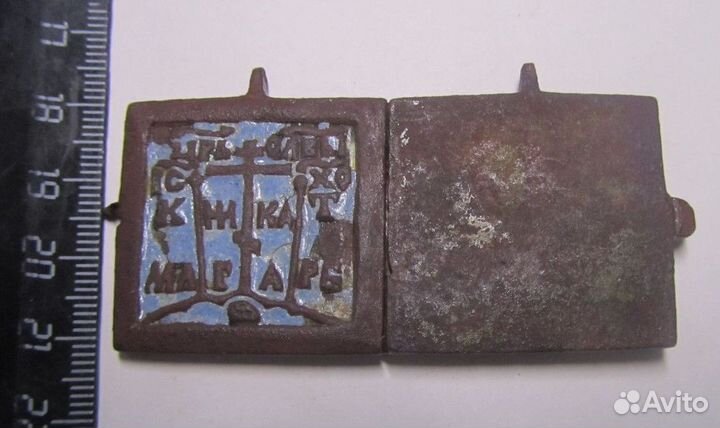 Складень двухстворчатый с эмалью Троица/Богоматерь