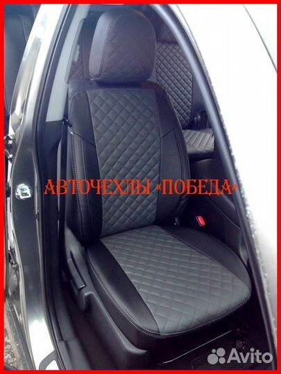 Чехлы Kia Sorento 3 из экокожи чёрно-серые Ромб