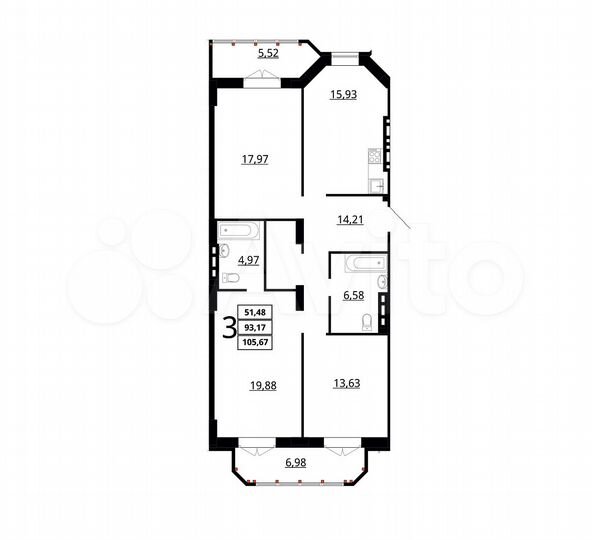 3-к. квартира, 105 м², 4/7 эт.
