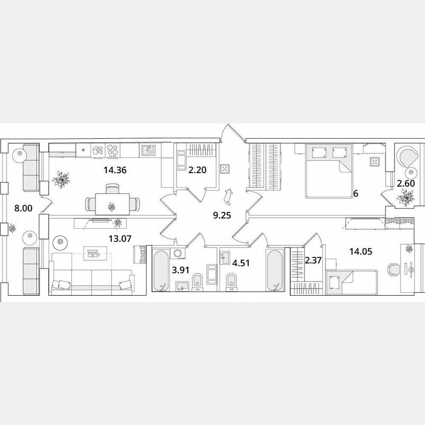 3-к. квартира, 83,4 м², 10/16 эт.