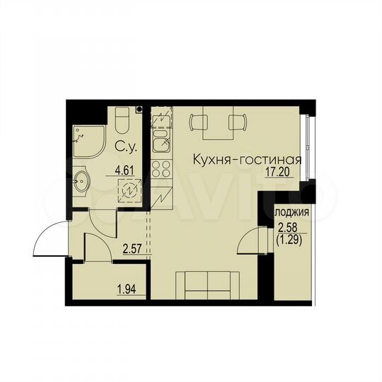 Квартира-студия, 27,6 м², 6/12 эт.