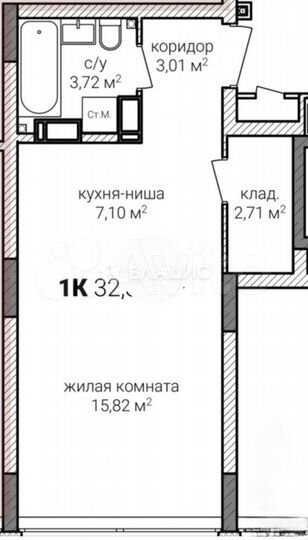 Квартира-студия, 32,4 м², 15/15 эт.