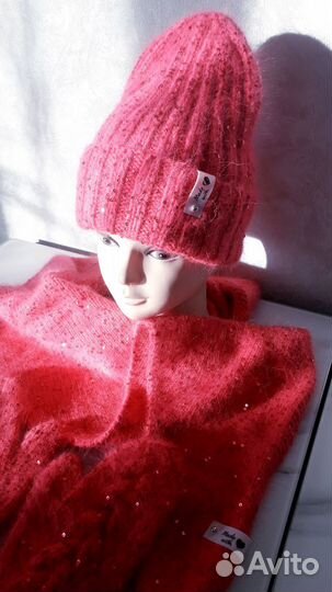 Комплект шапка, варежки, бактус из ангоры