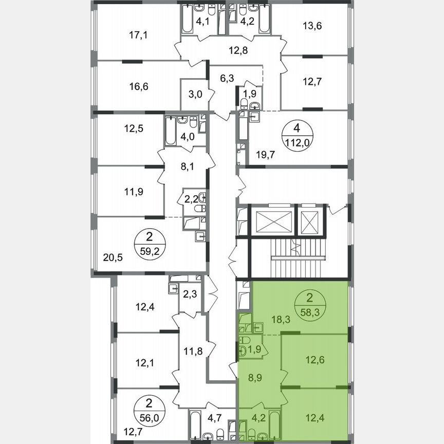 2-к. квартира, 58,3 м², 13/17 эт.