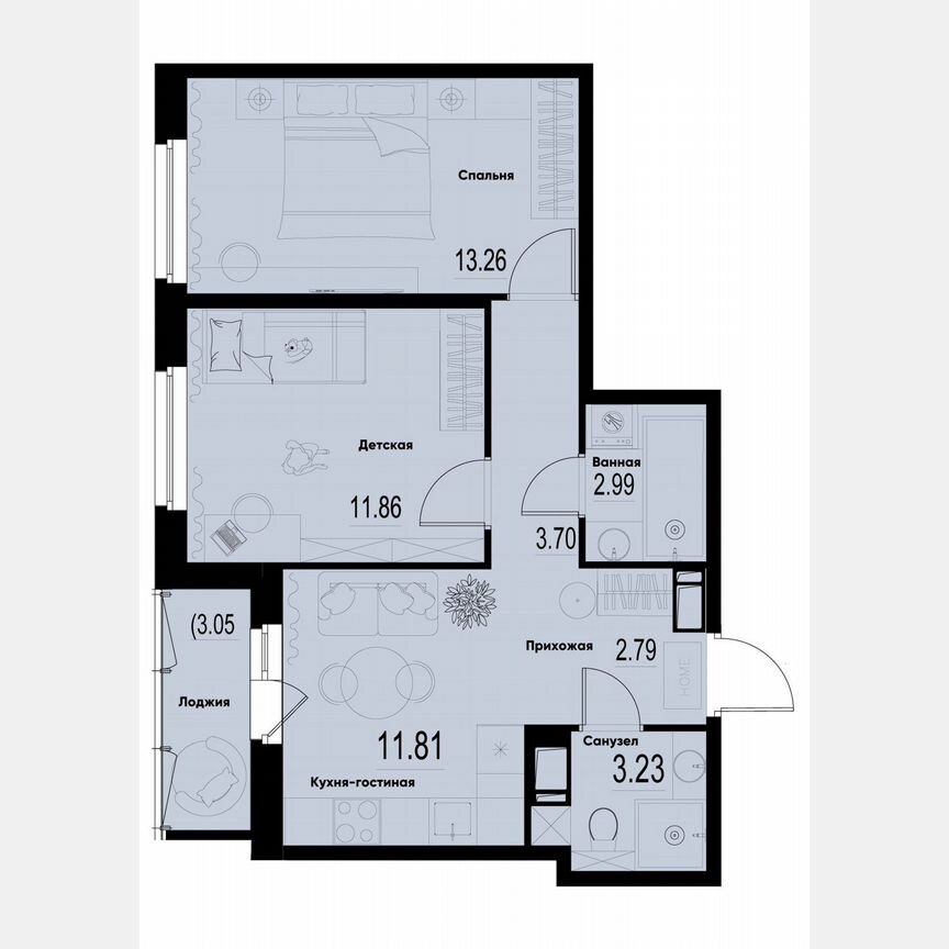 2-к. квартира, 51,2 м², 8/12 эт.