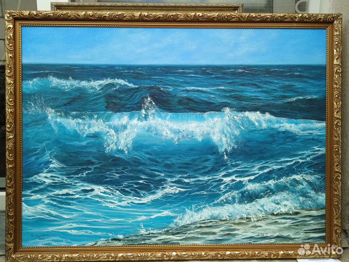 Картина, морской пейзаж маслом 50х70 см, волны