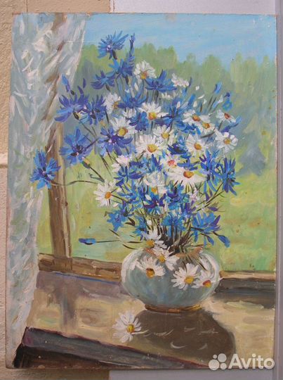 Картина маслом цветы на окне