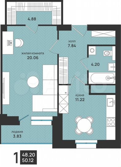 1-к. квартира, 50,1 м², 13/15 эт.
