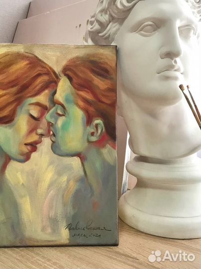 Картина с влюбленными отношения любовь масло холст