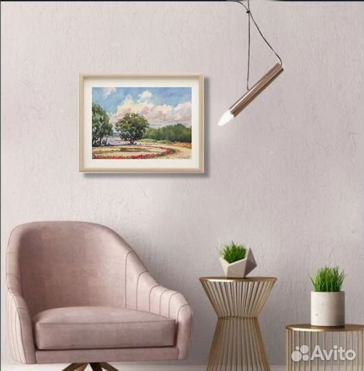 Картина акварель пляж Плещеево озеро 30х40