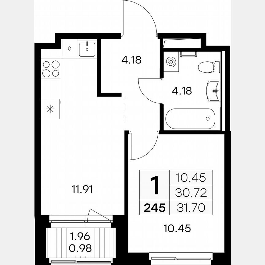 1-к. квартира, 31,7 м², 9/9 эт.