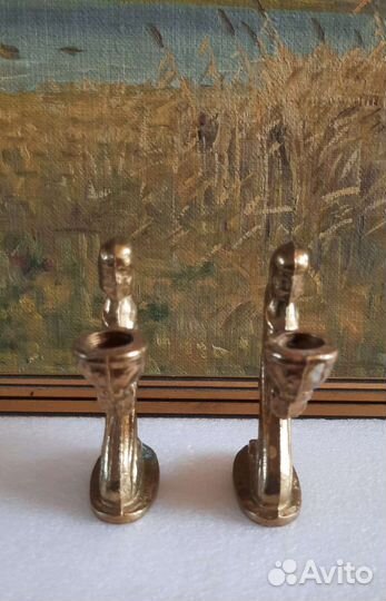 Антикварные бронзовые подсвечники ангелы
