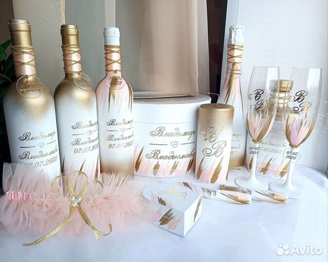 Свадебный набор, аксессуары, оформление бутылок