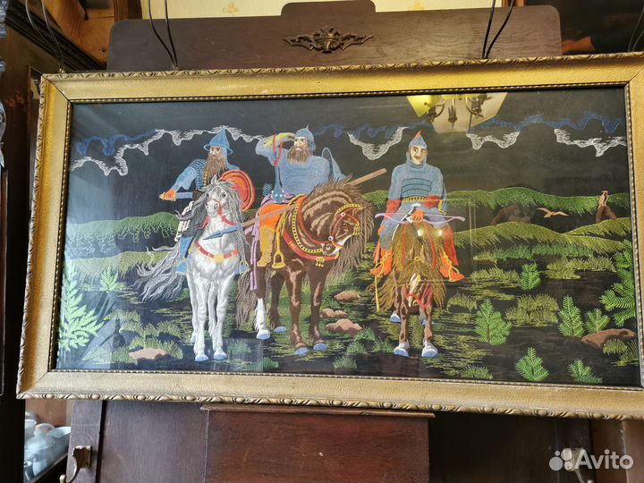 Картина ручная работа Богатыри гобелена Антиквар