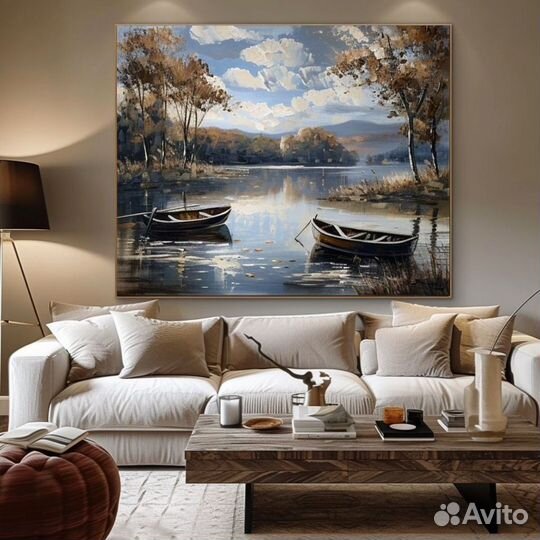 Интерьерная картина маслом Пейзаж с лодками