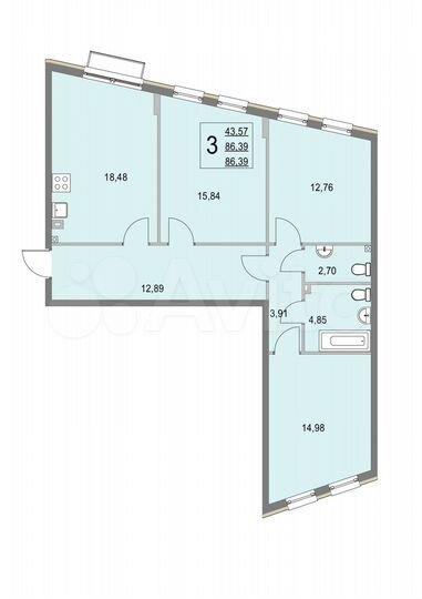 3-к. квартира, 86,4 м², 1/4 эт.