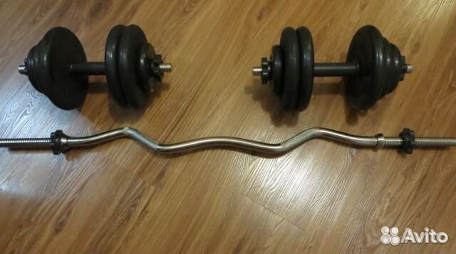 Штанга общим весом 45 кг + гантели