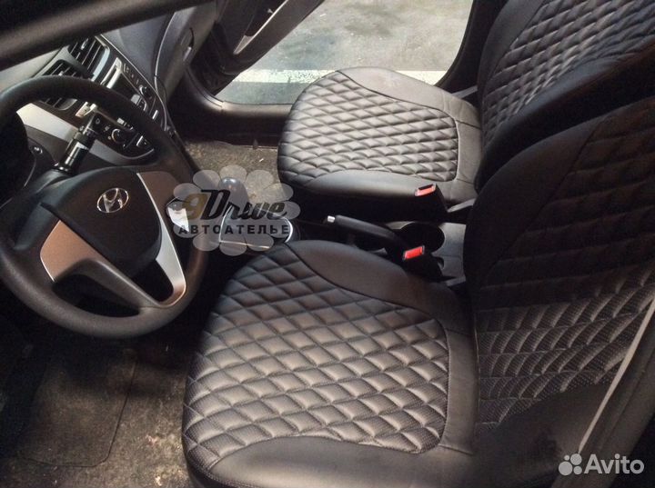 Авточехлы на Хендай Солярис в ромб +