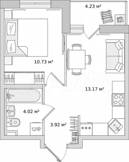 1-к. квартира, 44,4 м², 6/22 эт.