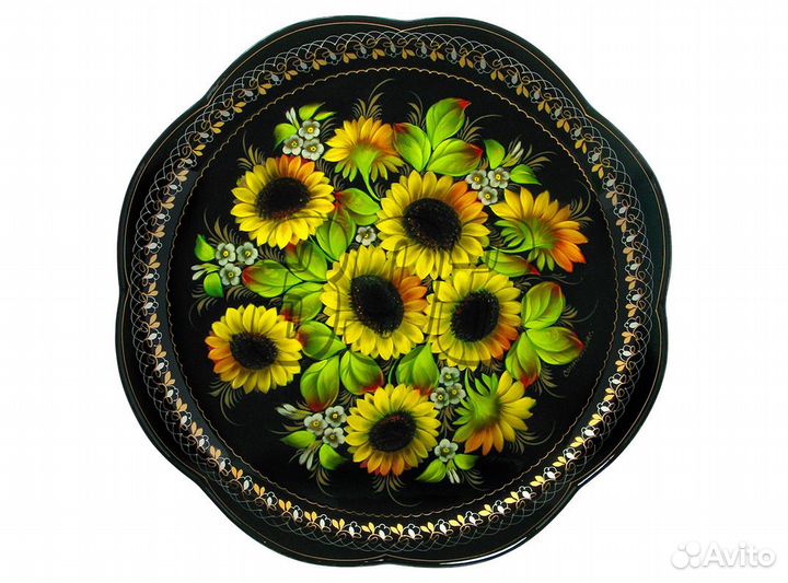 Поднос жостовский Подсолнухи на черном (кр (14454)