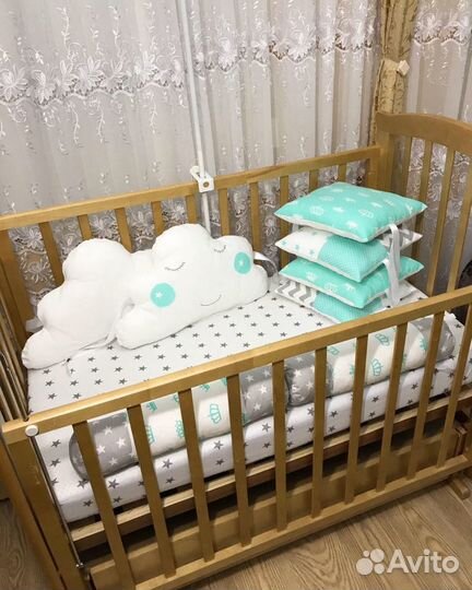 Бортики+простынь на резинке+валик