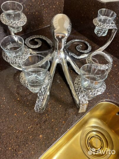 Подставка осьминог и рюмочки чайная пара 4 шт