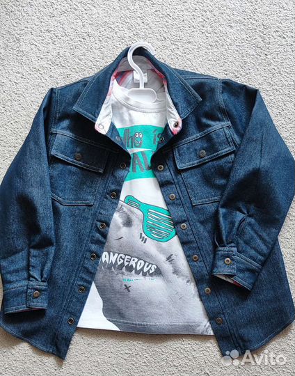 Джинсовая рубашка с футболкой (комплект) р.122