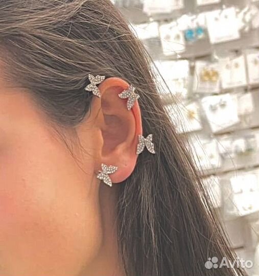 Серьги каффы серебро