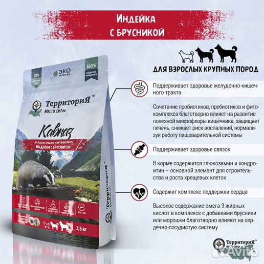 Сухой корм Территория Индейка для собак сред и кру