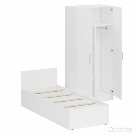 Кровать белая односпальная 800 со шкафом для одежды 2-х створчатым Стандарт, цвет белый, спальное ме