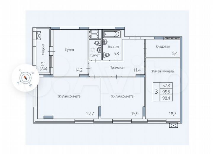 3-к. квартира, 98,4 м², 20/24 эт.
