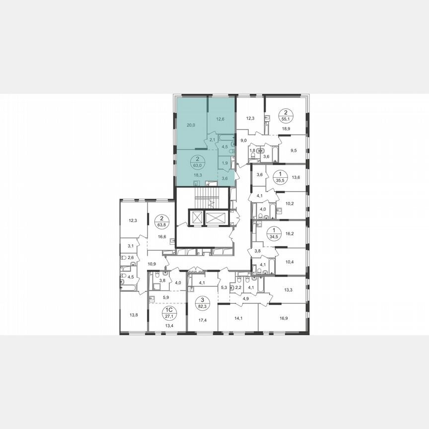 2-к. квартира, 63 м², 16/19 эт.