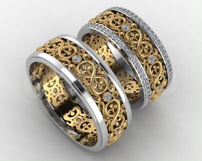 Кольца обручальные ажурные золотые с бриллиантами