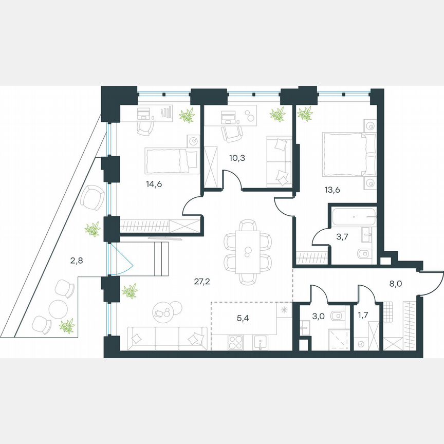 4-к. квартира, 90,3 м², 11/32 эт.