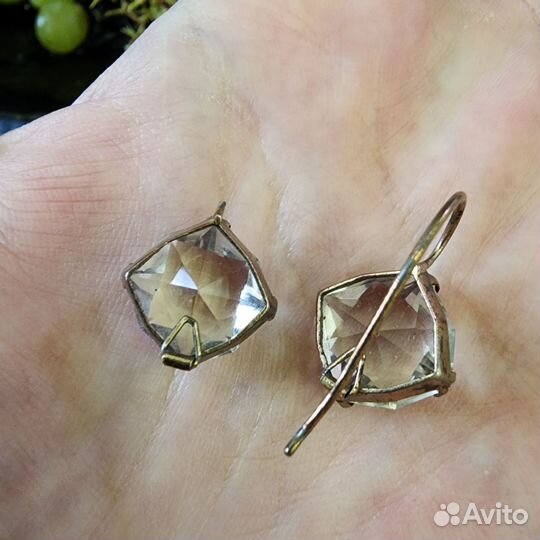 Серьги серебро СССР 875 проба СССР горный хрусталь