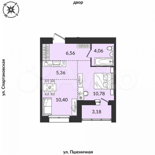2-к. квартира, 40,3 м², 6/10 эт.